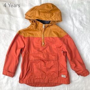 Zara Boys 4T Pullover Zipper Orange Red Water Resistant Windbreaker Jacket Fall
